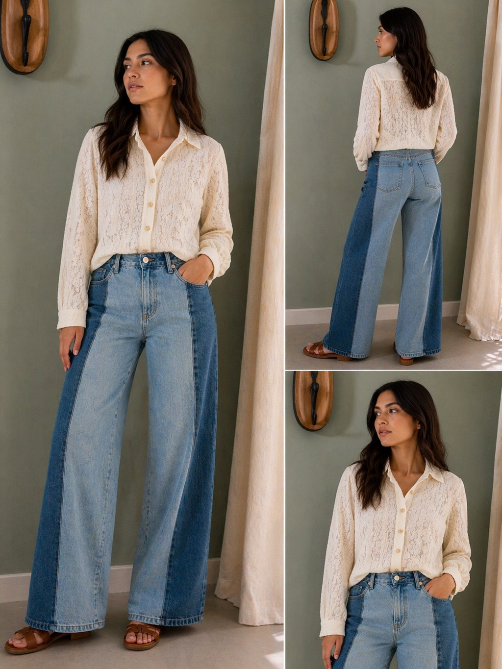 Two-tone straight jeans