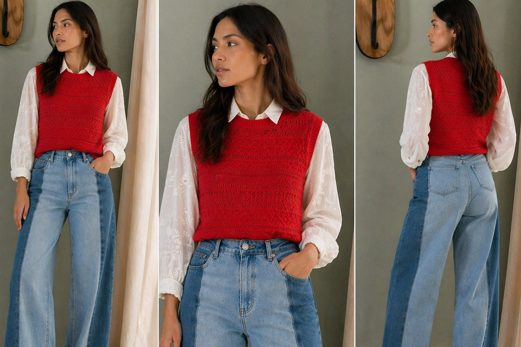 Two-tone straight jeans