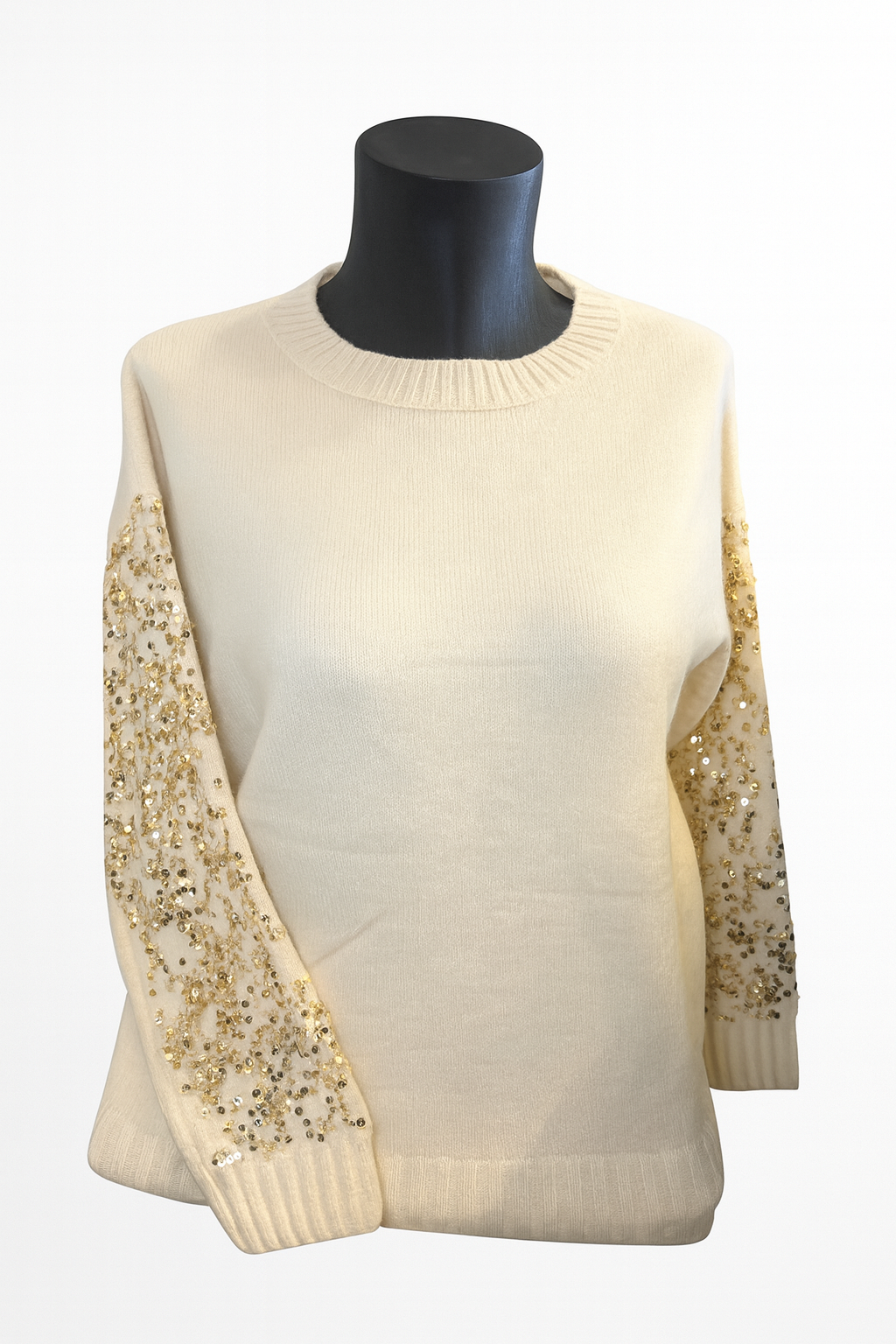 Trui met glitters op de mouwen