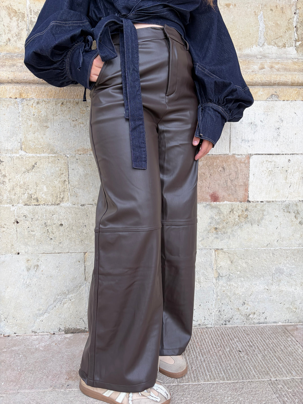 Pia broek lederlook