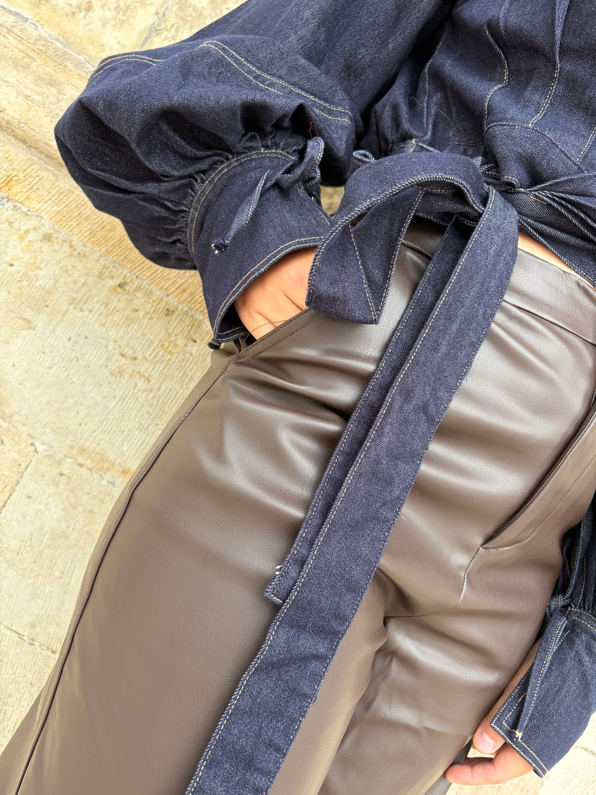 Pia broek lederlook