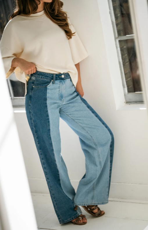 Two-tone straight jeans