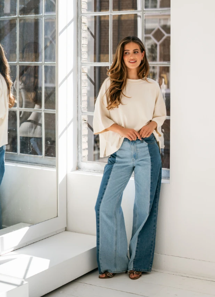 Two-tone straight jeans